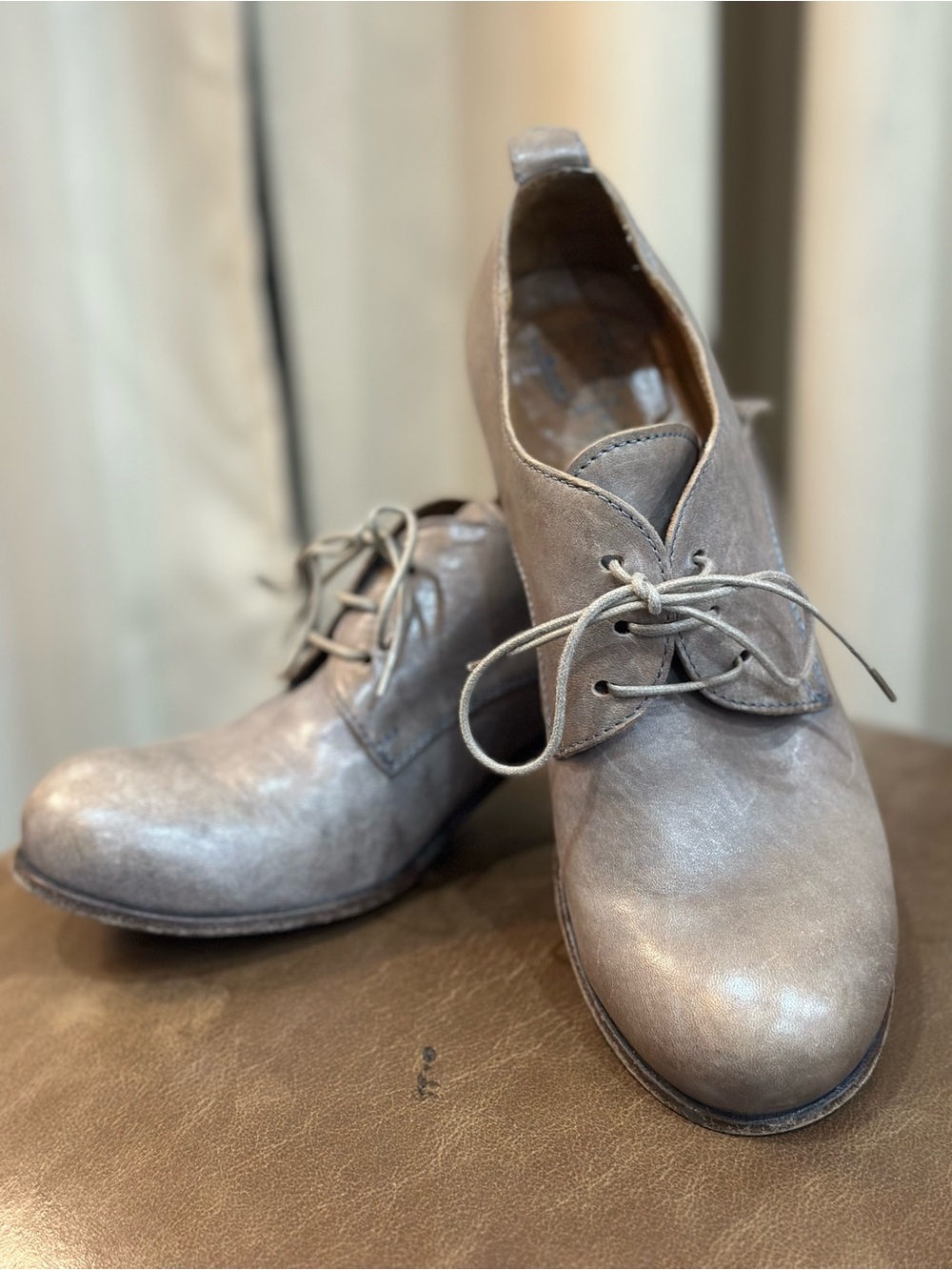 Moma Taupe Leather Derby Lace-Up Shoes size 38.5 (8-8.5) - Picture 3 of 10